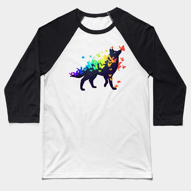 Pride Flag Galaxy Wolf Baseball T-Shirt by Oceanic Scribbles